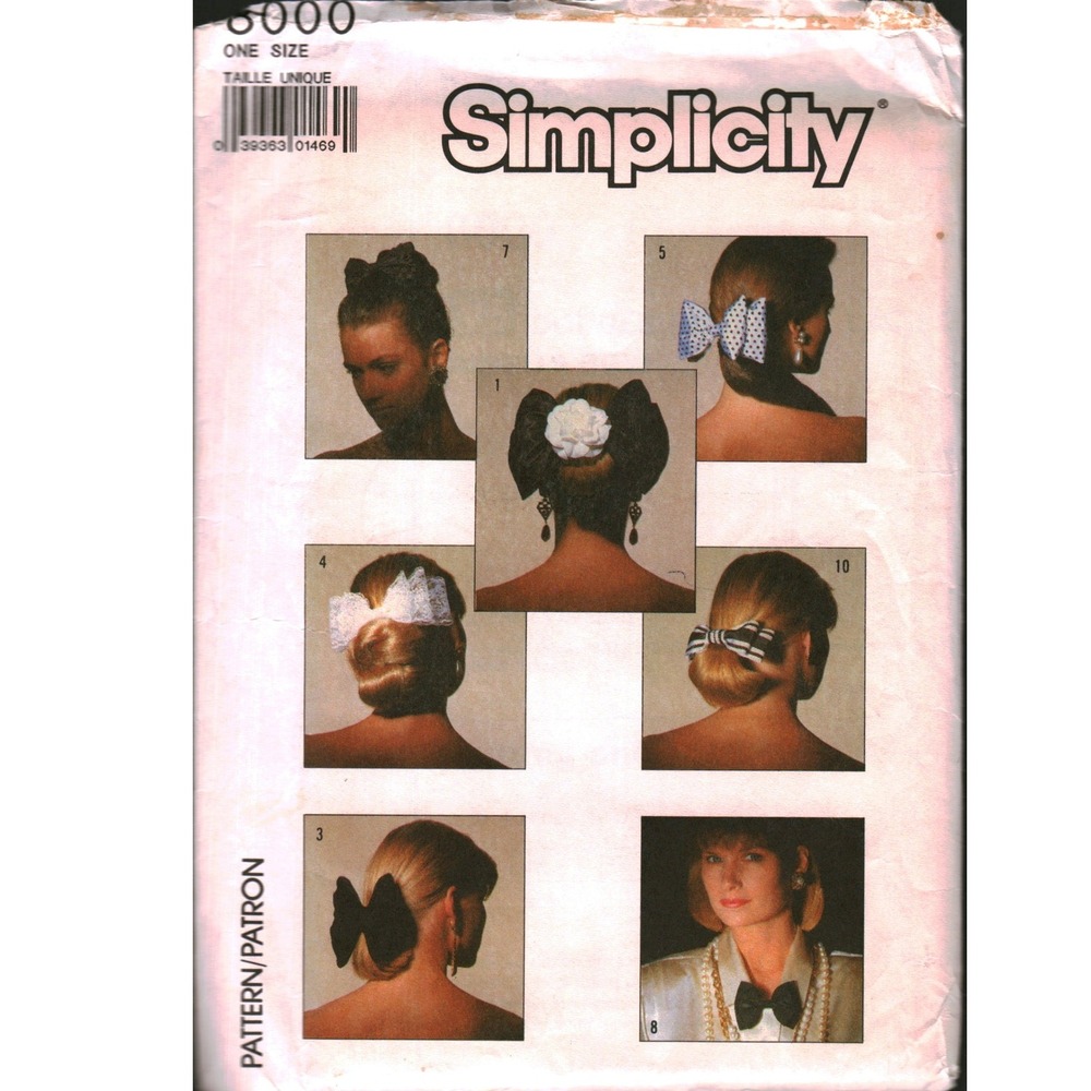 Simplicity 8000 Vintage Sewing Pattern Hair Accessories Bows Barrettes One Size